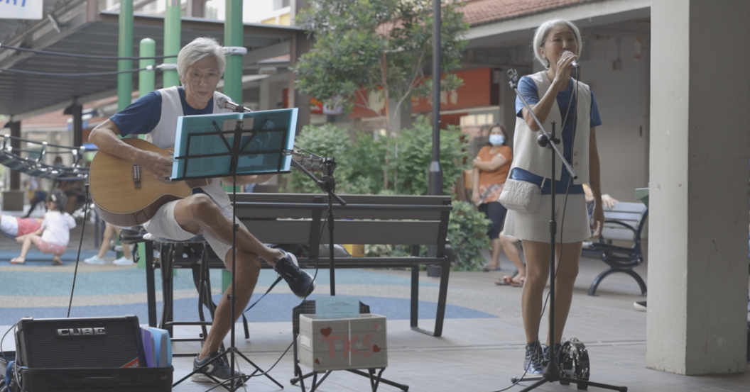 senior buskers singing